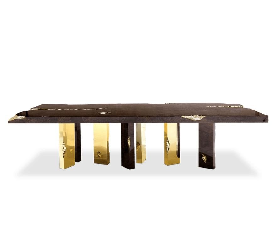 Empire Dining Table in Mahogany Wood and Brass Details by Boca do Lobo For Sale