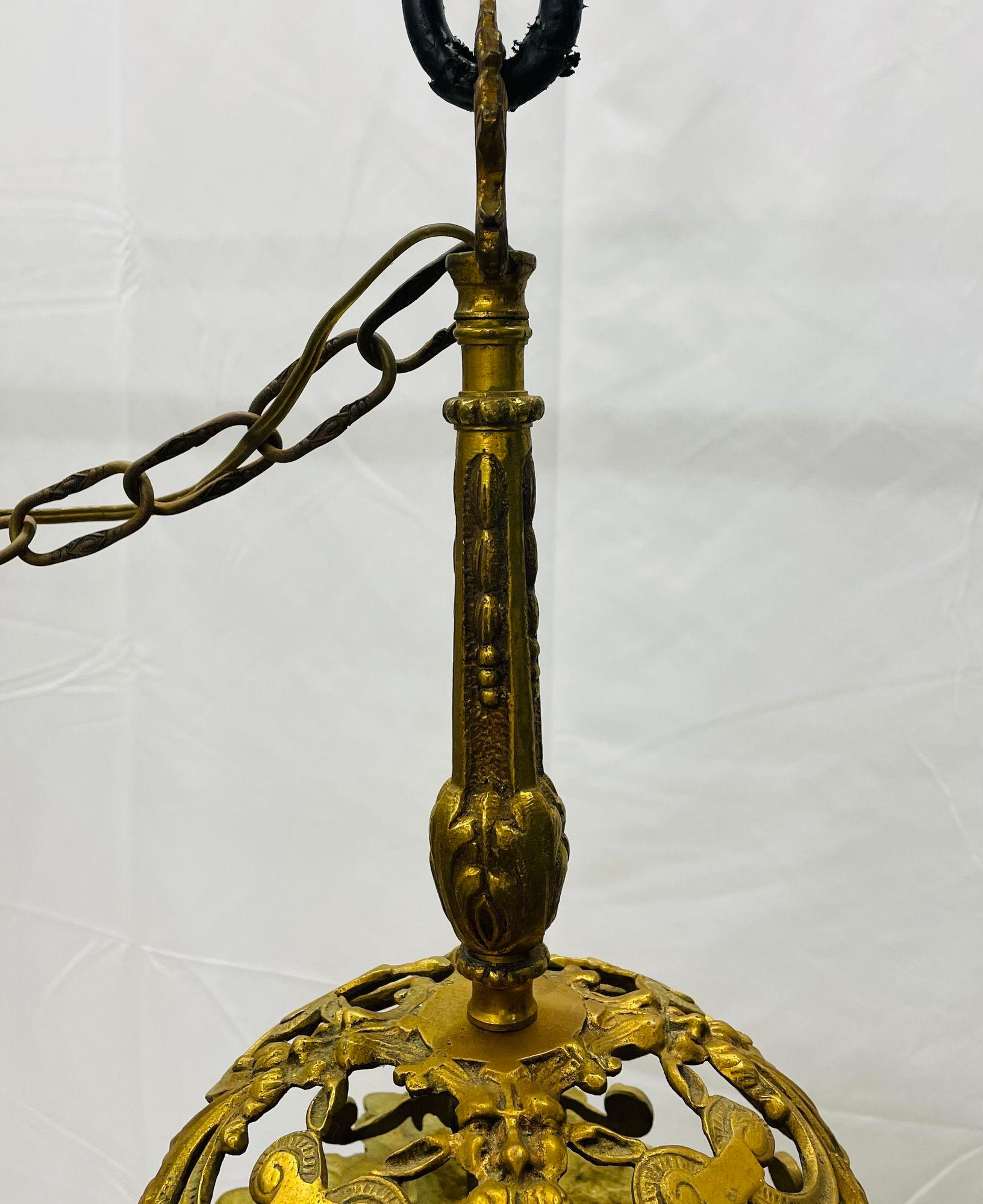 Empire Dore Lantern Chandelier, Frosted Etched Glass, 19th Century, Solid Bronze For Sale 2