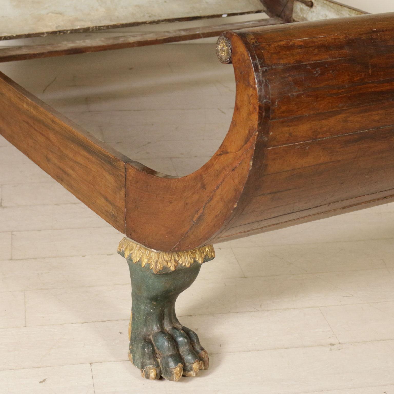 Empire Double Bed Walnut Ferine Feet, Italy, Early 1800s 3