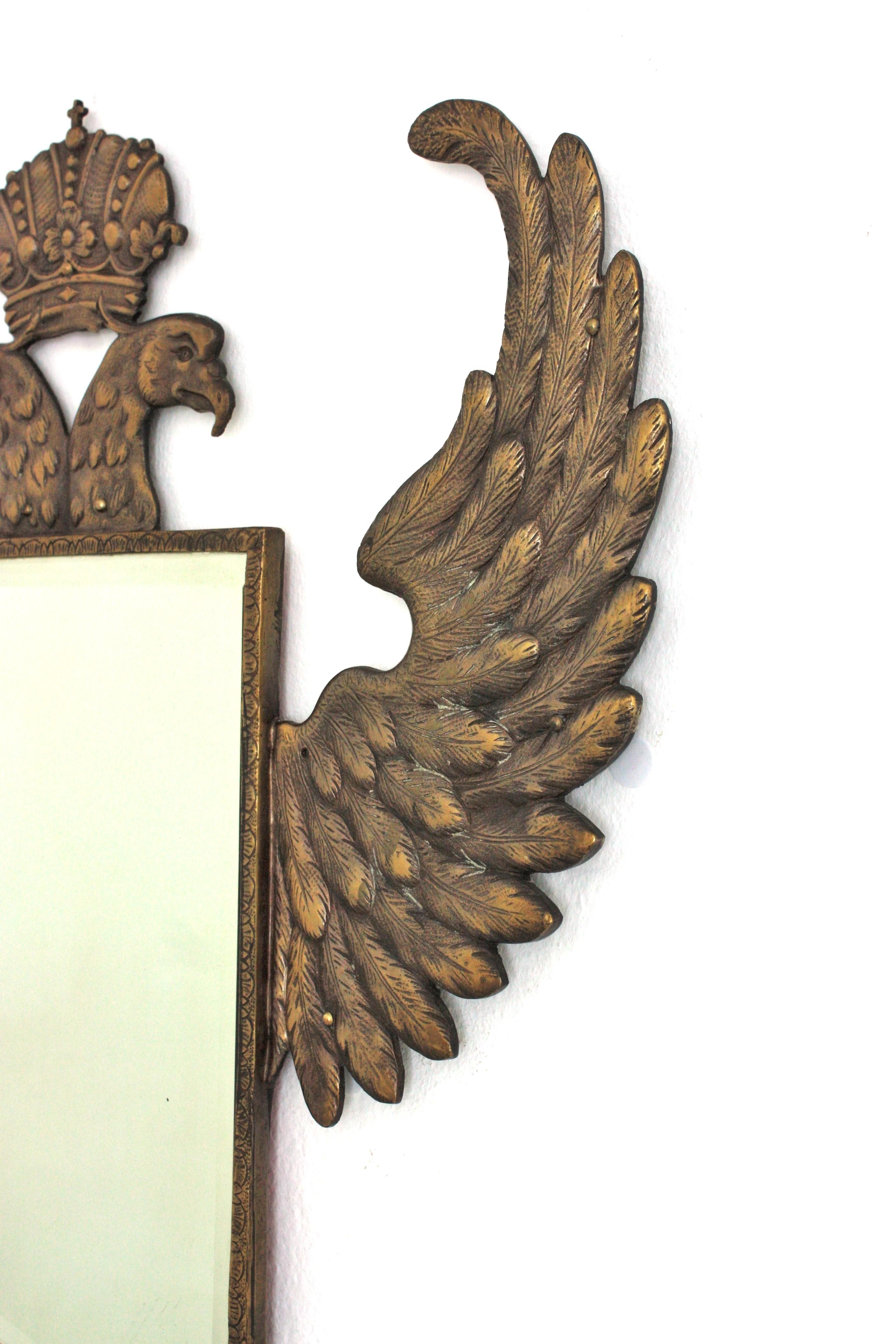Empire Double Headed Eagle Bronze Wall Mirror, 1940s For Sale 4