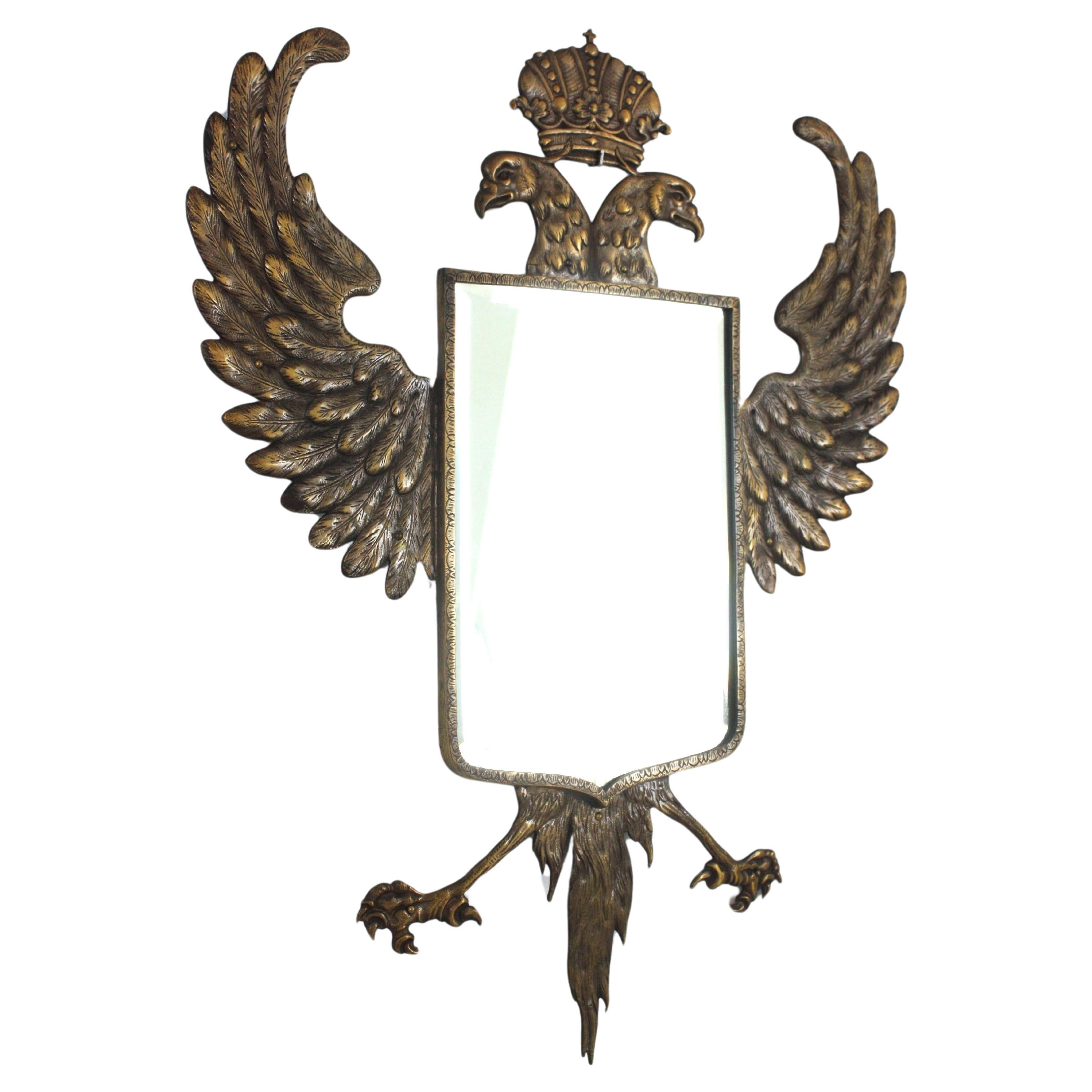 Empire Double Headed Eagle Bronze Wall Mirror, 1940s For Sale 6