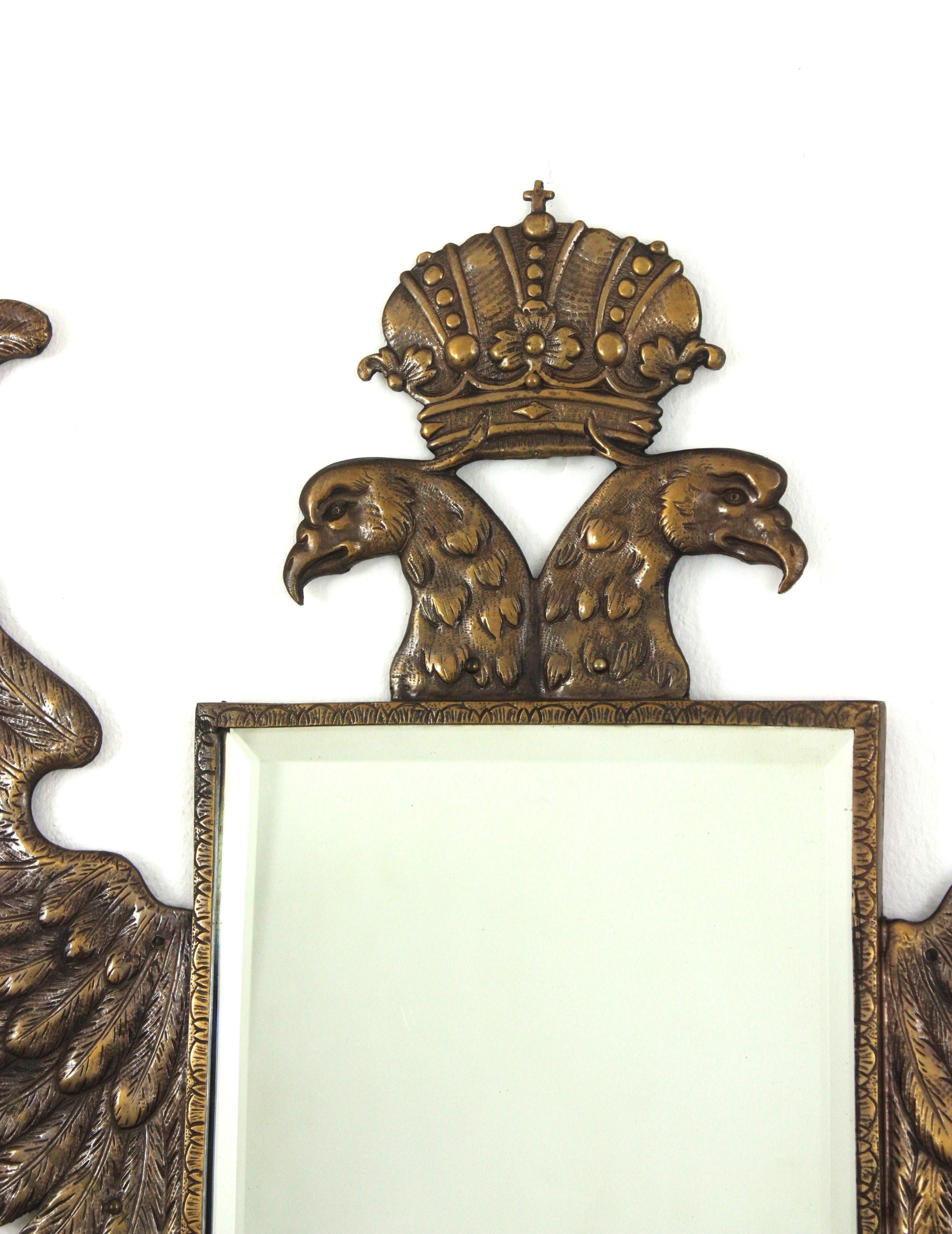 Molded Empire Double Headed Eagle Bronze Wall Mirror, 1940s For Sale