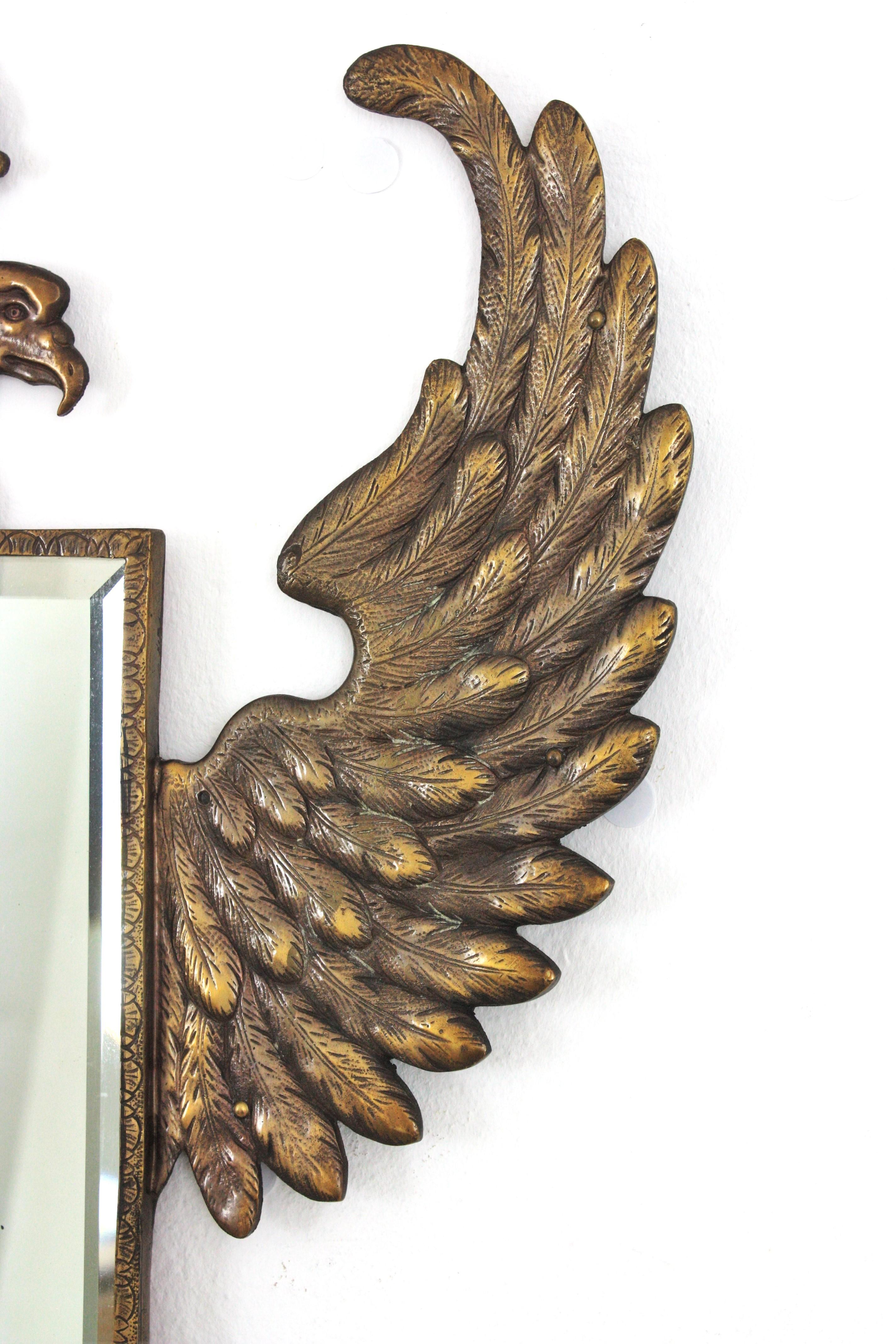 Empire Double Headed Eagle Bronze Wall Mirror, 1940s In Good Condition For Sale In Barcelona, ES