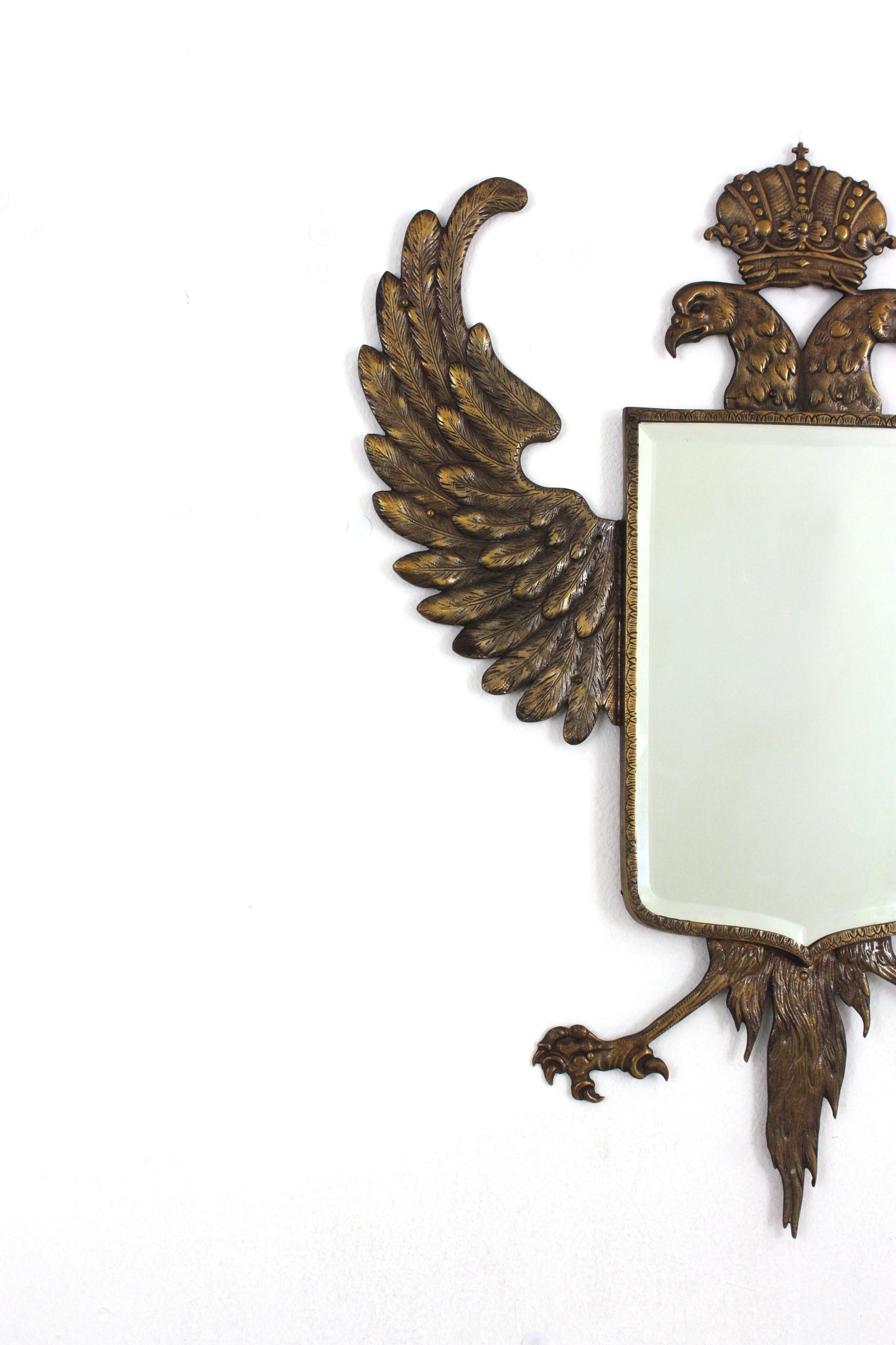 20th Century Empire Double Headed Eagle Bronze Wall Mirror, 1940s For Sale