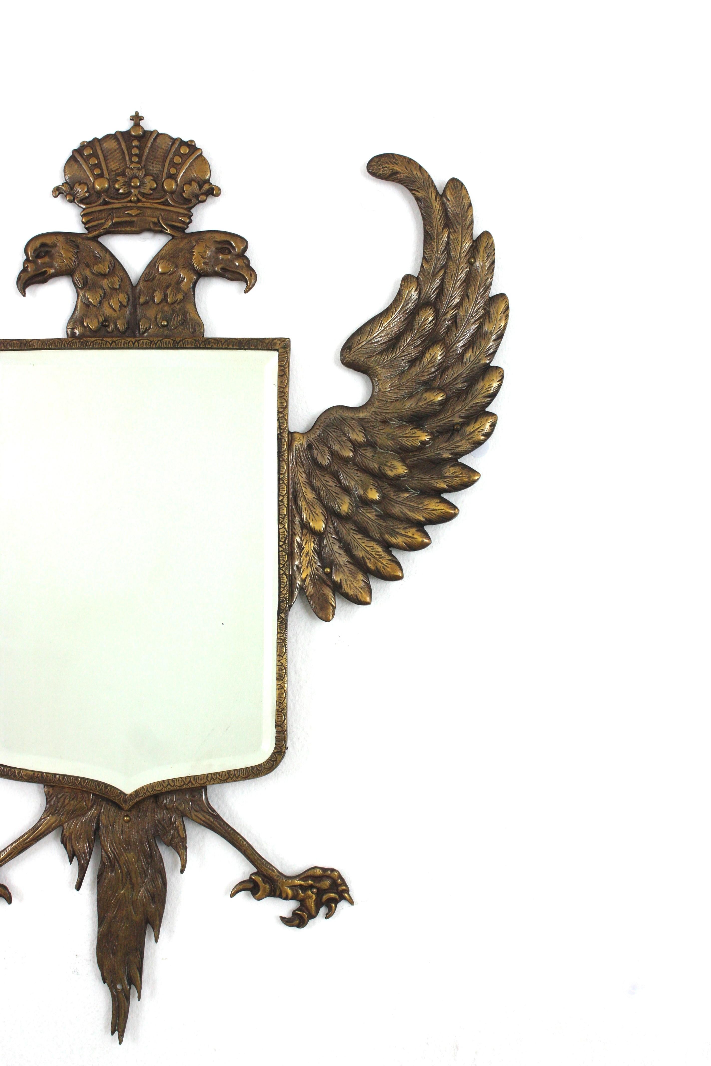 Empire Double Headed Eagle Bronze Wall Mirror, 1940s For Sale 1