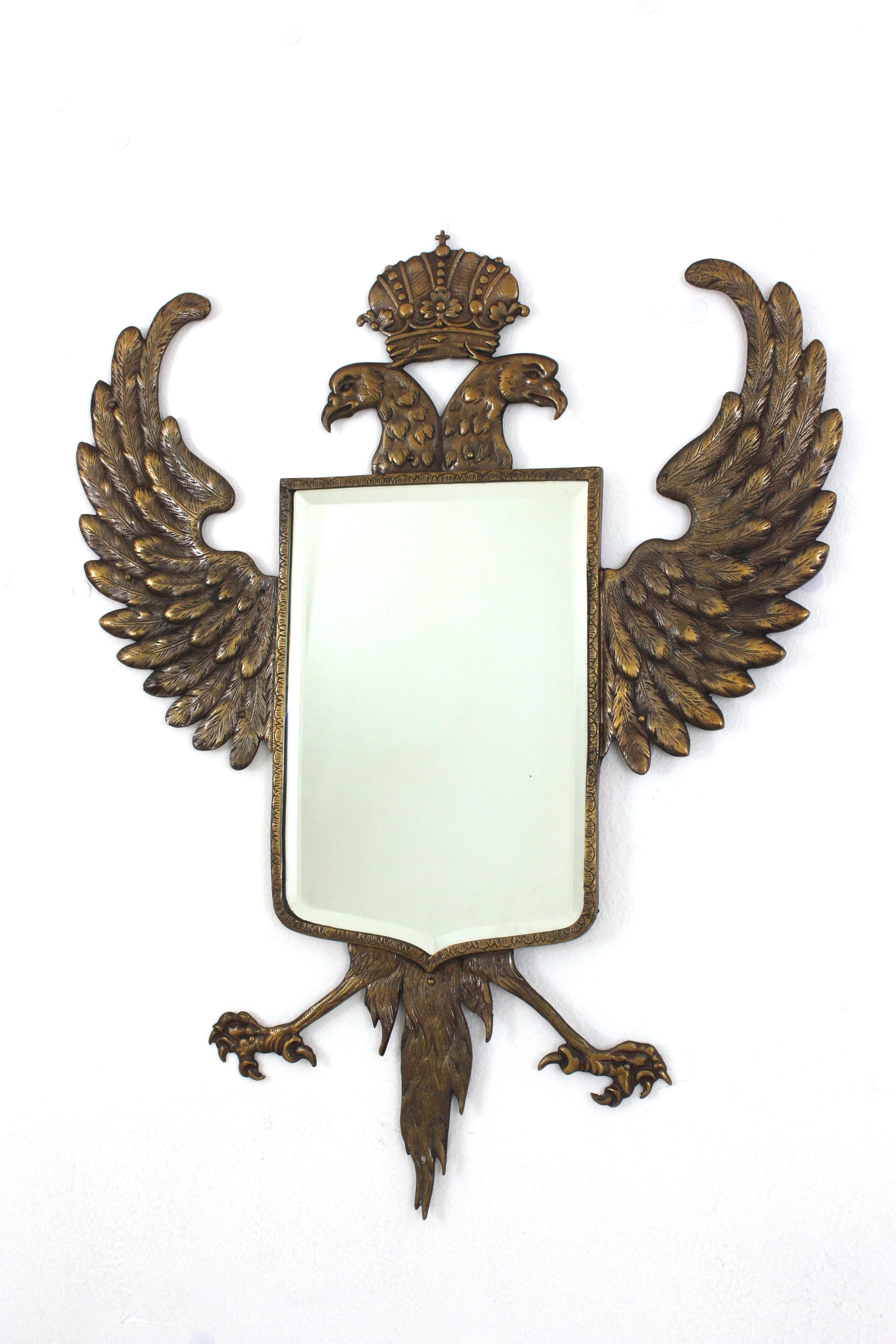 Empire Double Headed Eagle Bronze Wall Mirror, 1940s For Sale 2