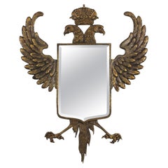 Miroir mural Empire à double tête d'aigle en bronze, années 1940
