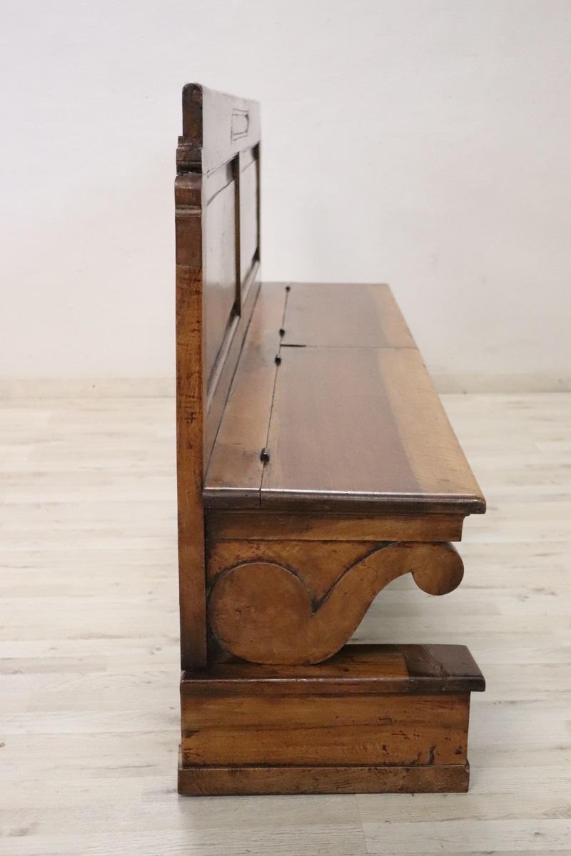 Empire Early 19th Century Solid Walnut Antique Bench For Sale 8