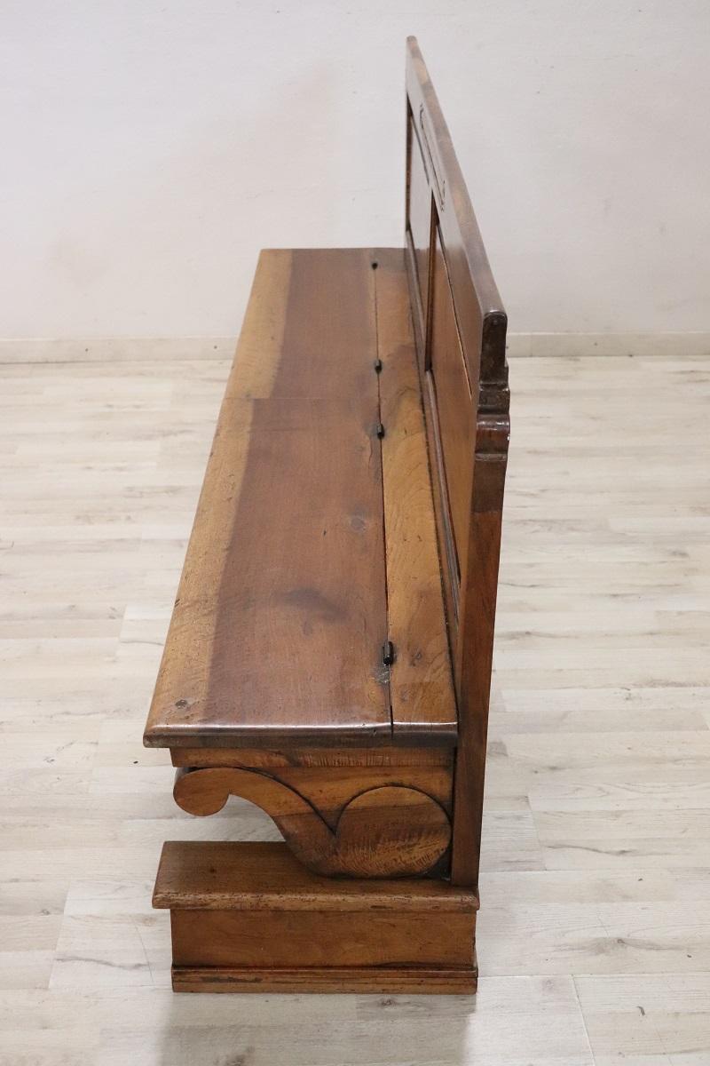 Empire Early 19th Century Solid Walnut Antique Bench For Sale 10
