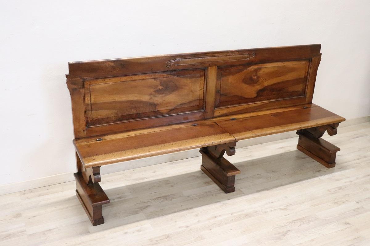 Italian Empire Early 19th Century Solid Walnut Antique Bench For Sale