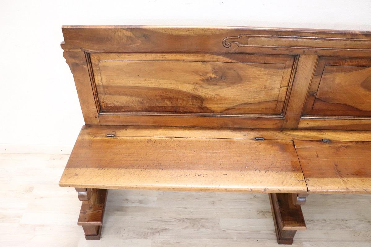 Empire Early 19th Century Solid Walnut Antique Bench In Good Condition For Sale In Casale Monferrato, IT