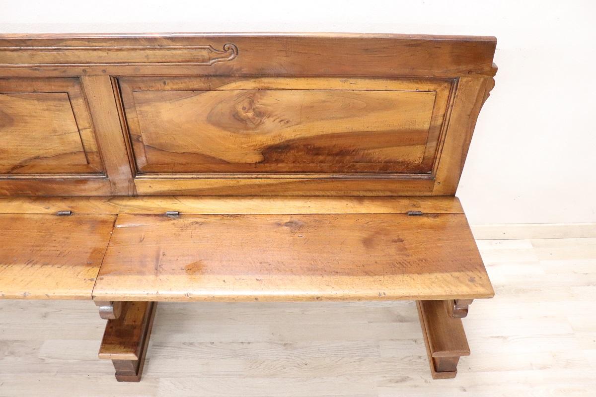 Empire Early 19th Century Solid Walnut Antique Bench For Sale 1