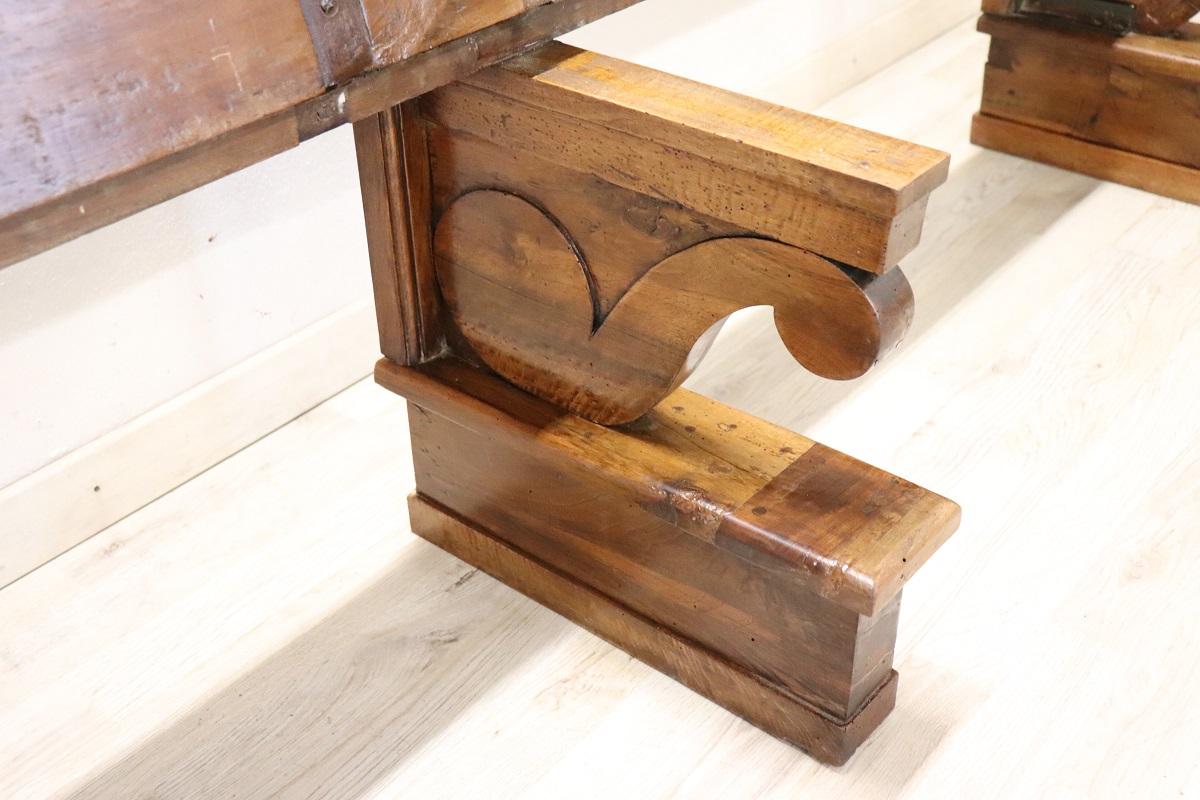 Empire Early 19th Century Solid Walnut Antique Bench For Sale 5