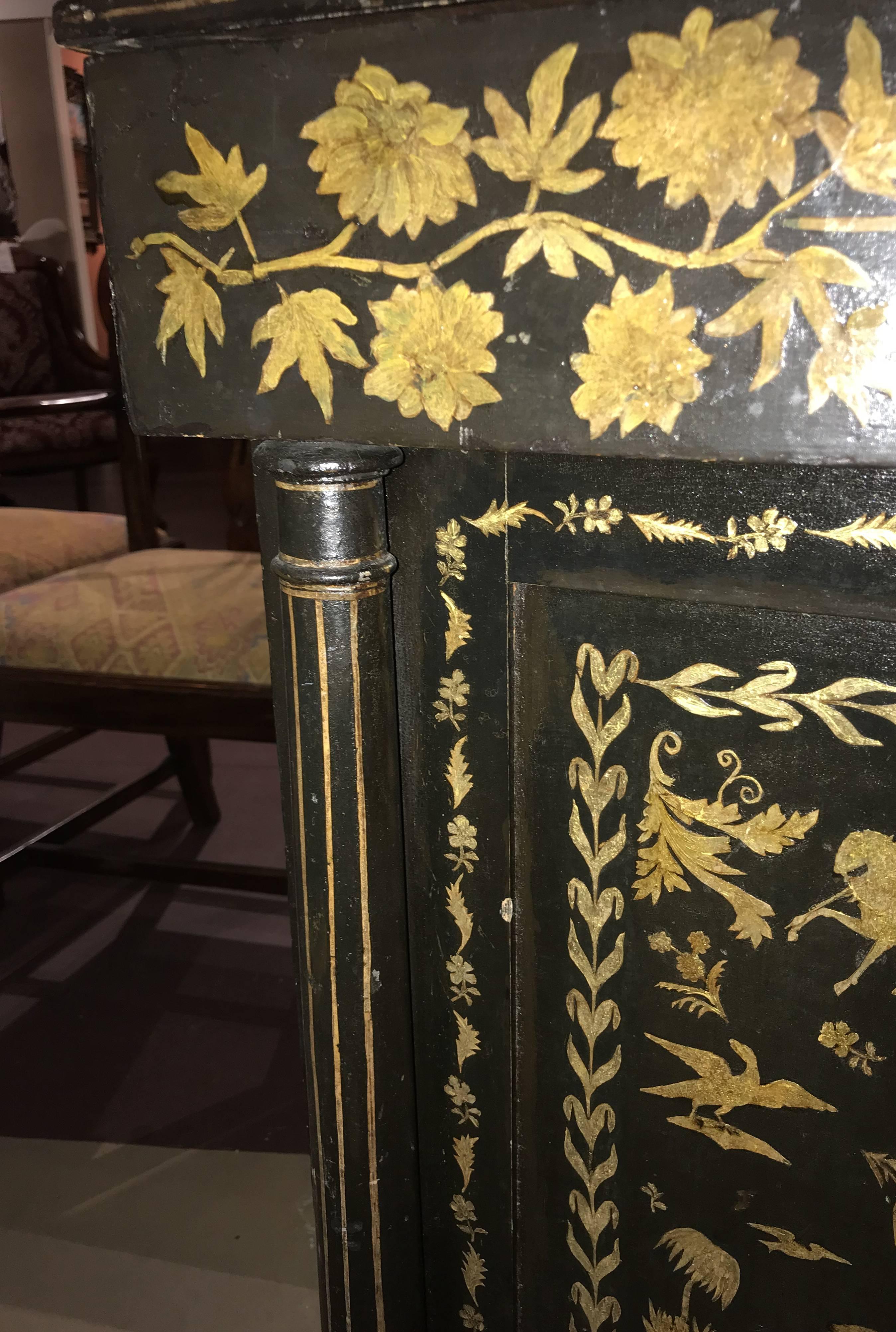 Wood Empire Ebonized Chiffonier with Gilt Figural and Foliate Decoration