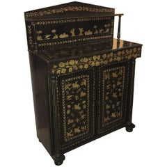 Empire Ebonized Chiffonier with Gilt Figural and Foliate Decoration