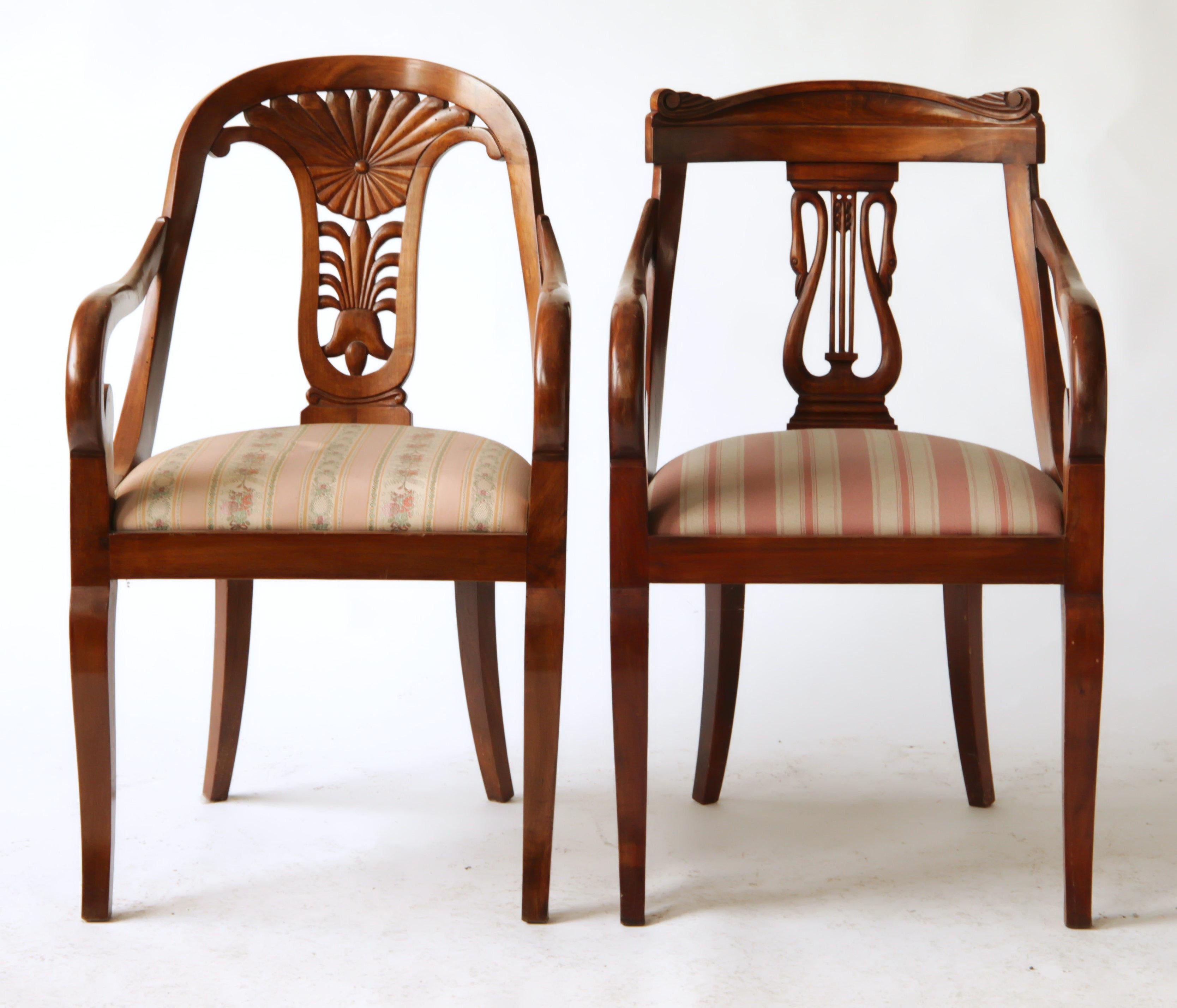French Empire Eclectic Set, Unique Set of 4 Armchairs Each in Different Design For Sale