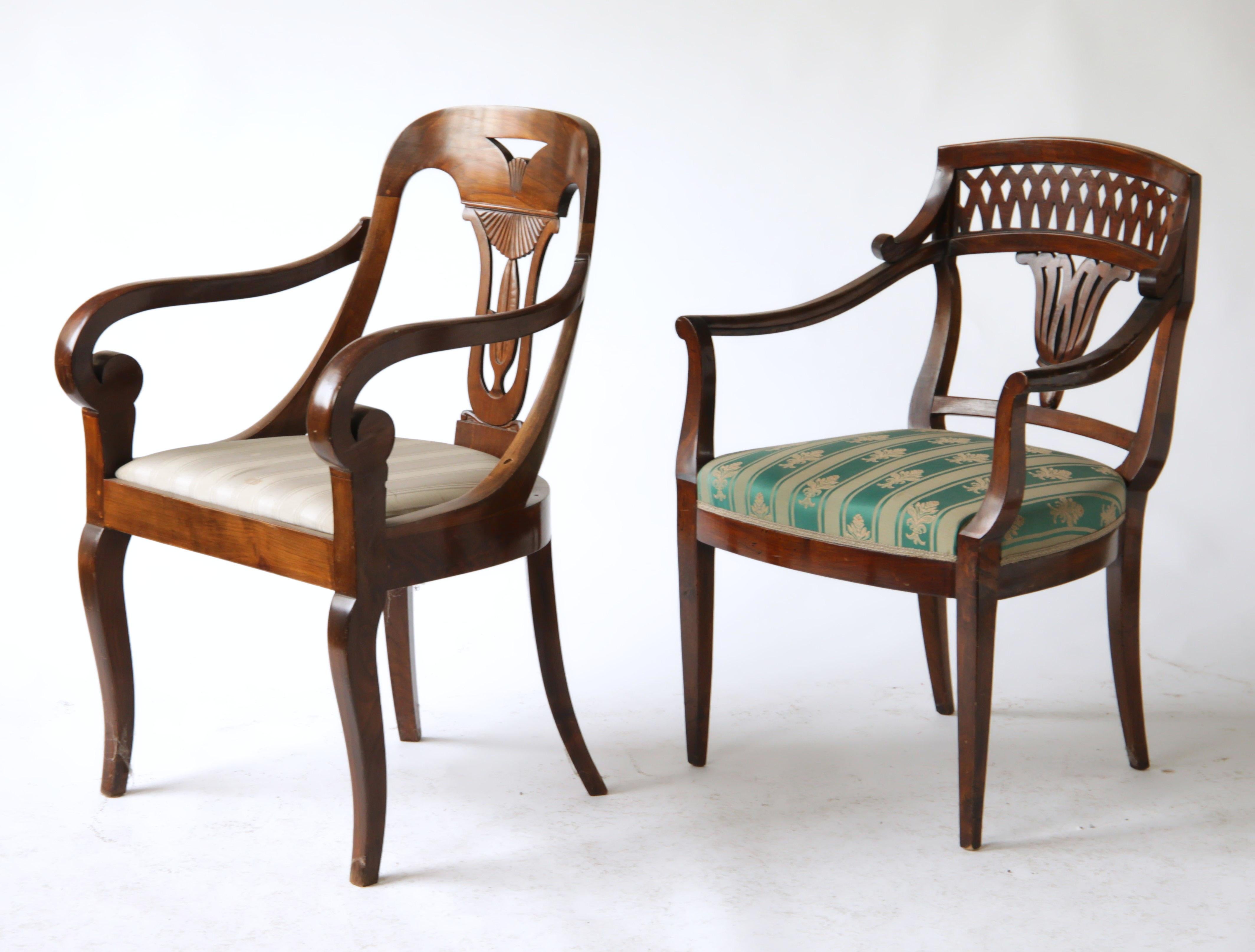 19th Century Empire Eclectic Set, Unique Set of 4 Armchairs Each in Different Design For Sale
