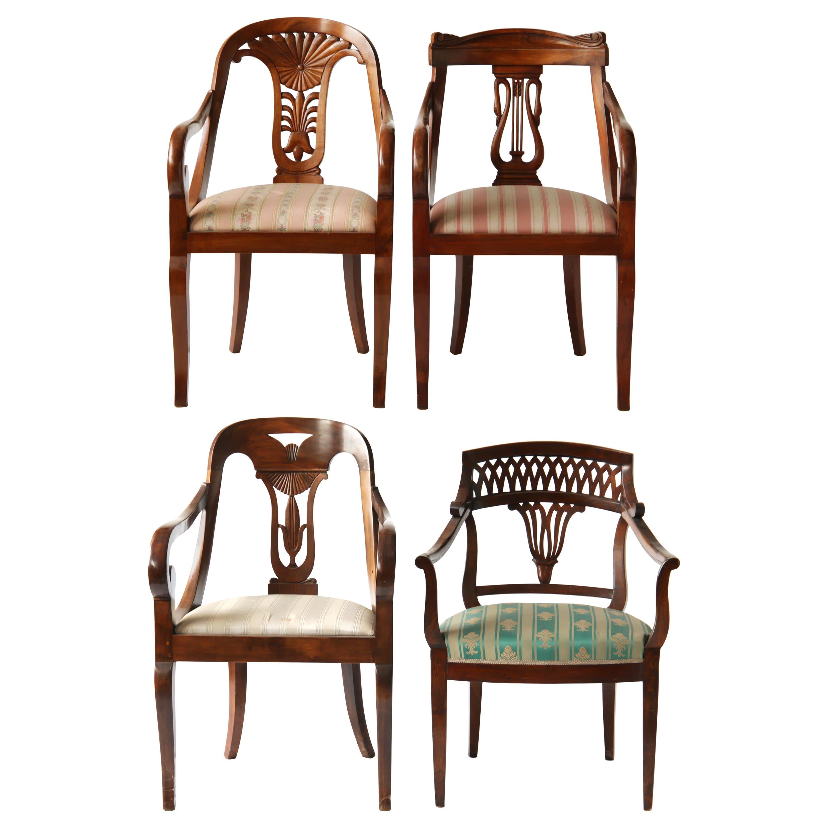 Empire Eclectic Set, Unique Set of 4 Armchairs Each in Different Design