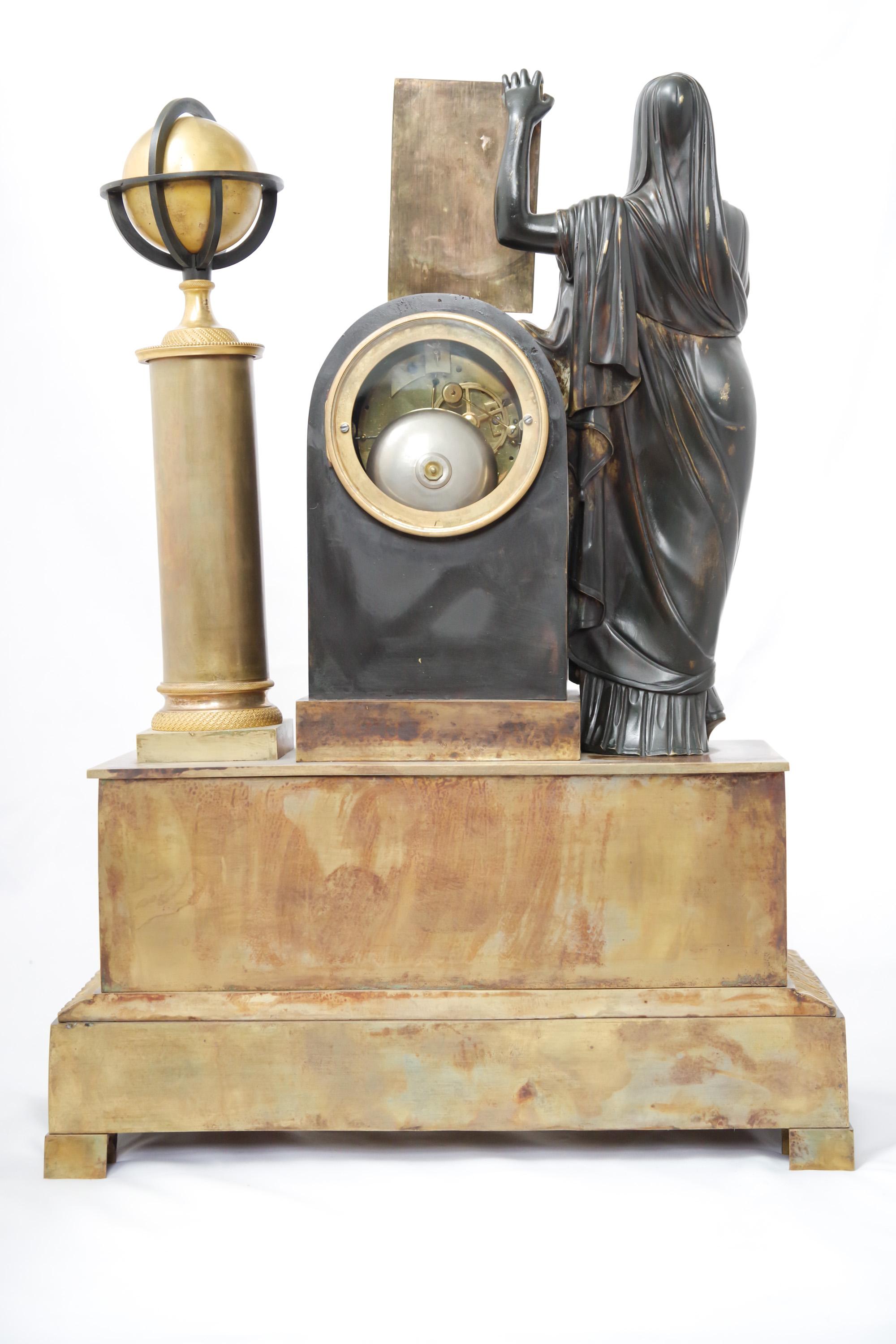 19th Century Empire Era Fire-Gilt Bronze Clock Representing a Figure in Neo-Egyptian Style For Sale