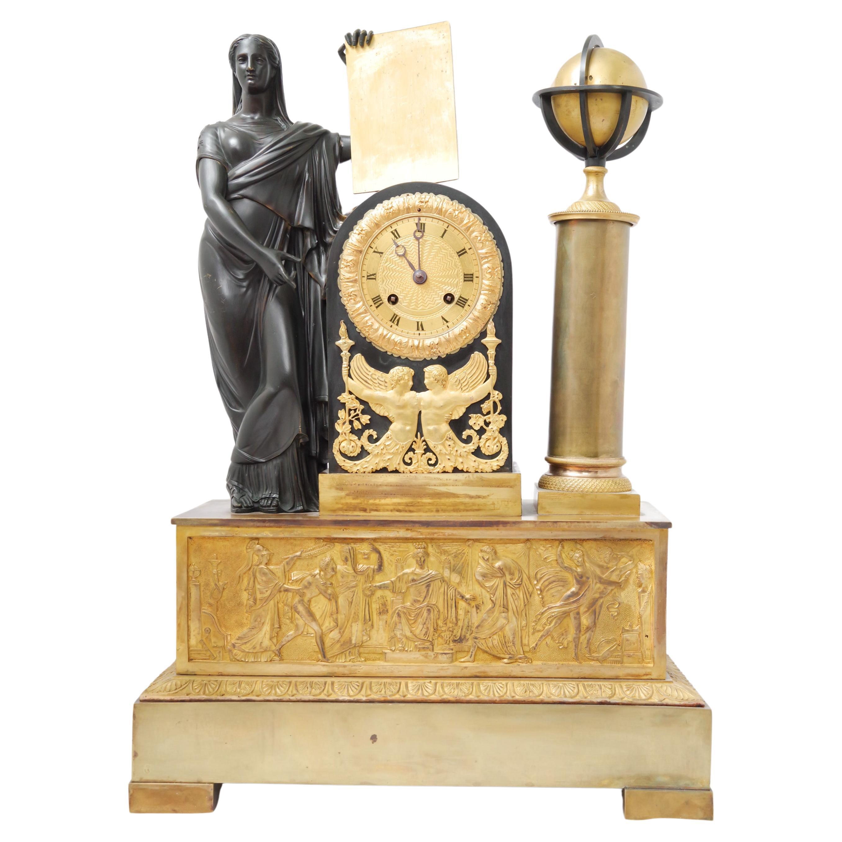 Empire Era Fire-Gilt Bronze Clock Representing a Figure in Neo-Egyptian Style For Sale