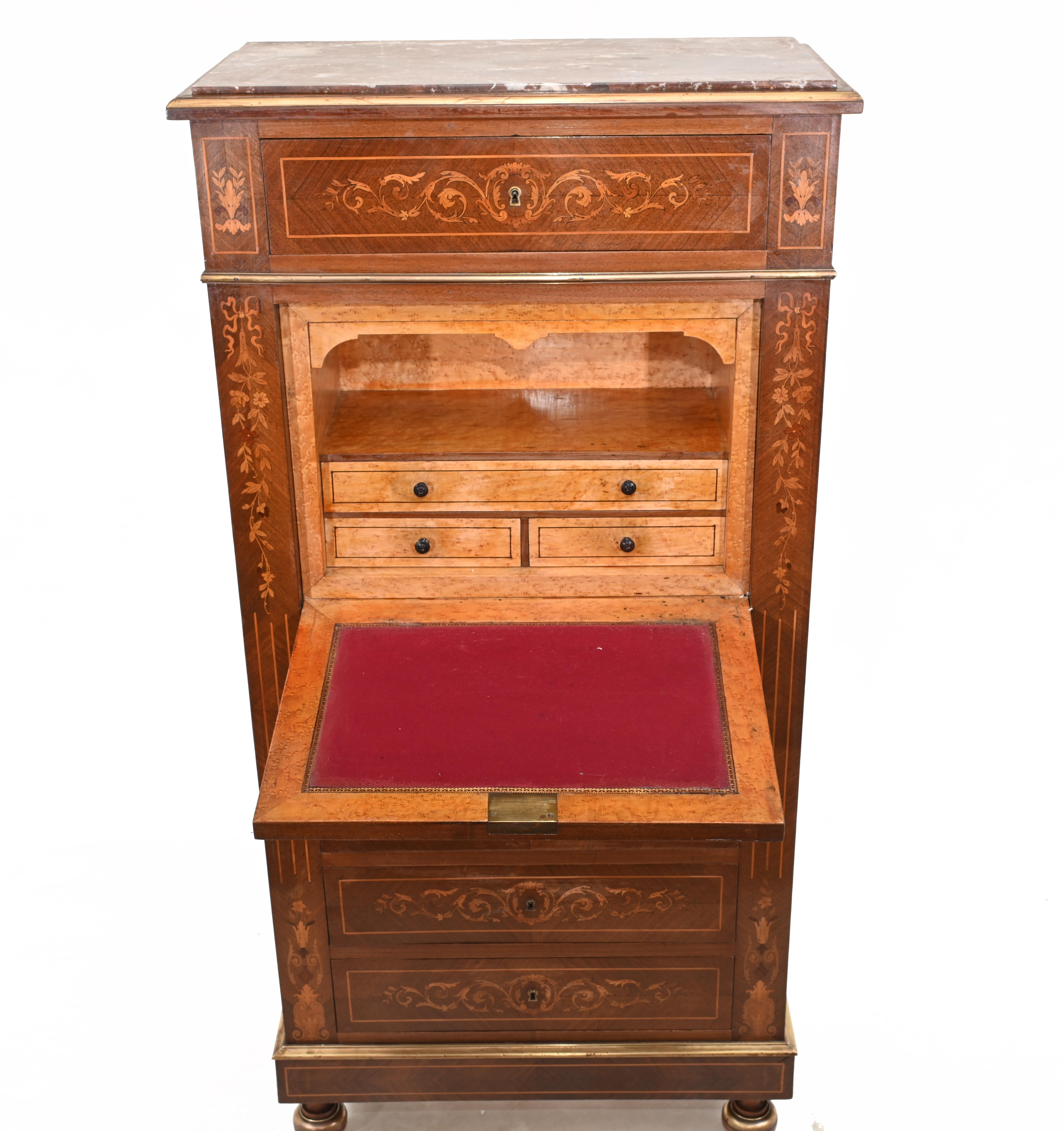 Empire Escritoire Desk Antique French Inlay 1880 1