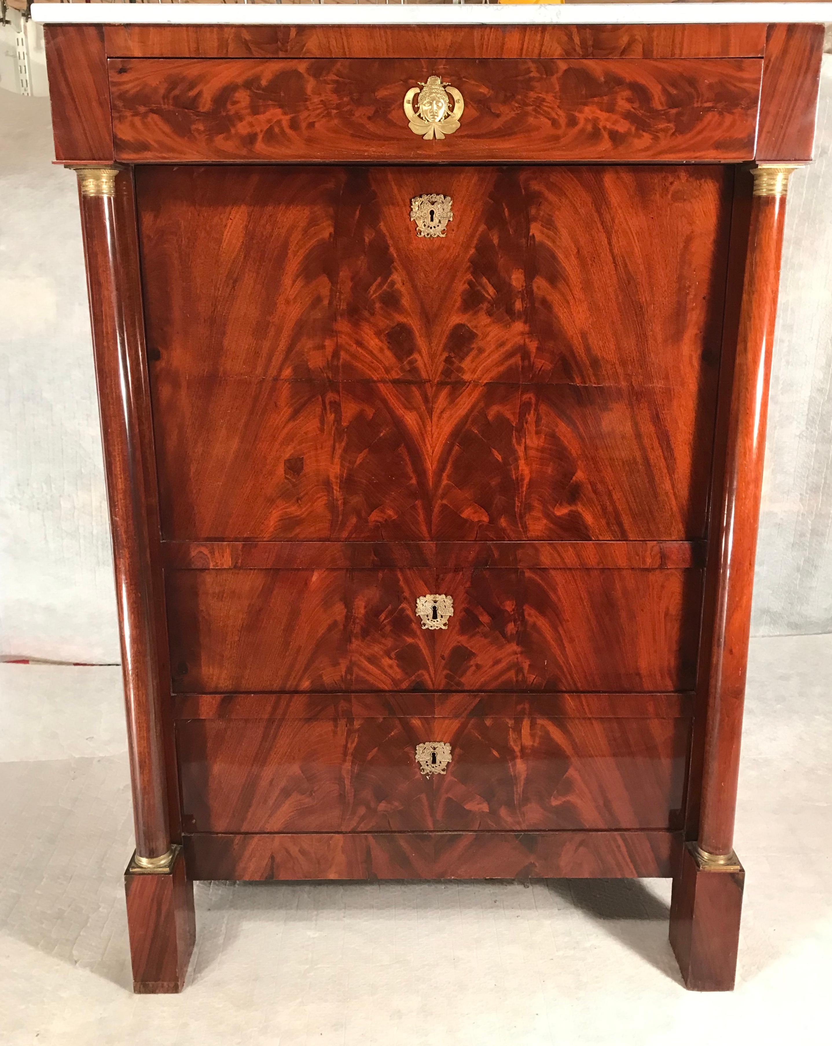 Empire Fall Top Desk, France, 1810 In Good Condition For Sale In Belmont, MA