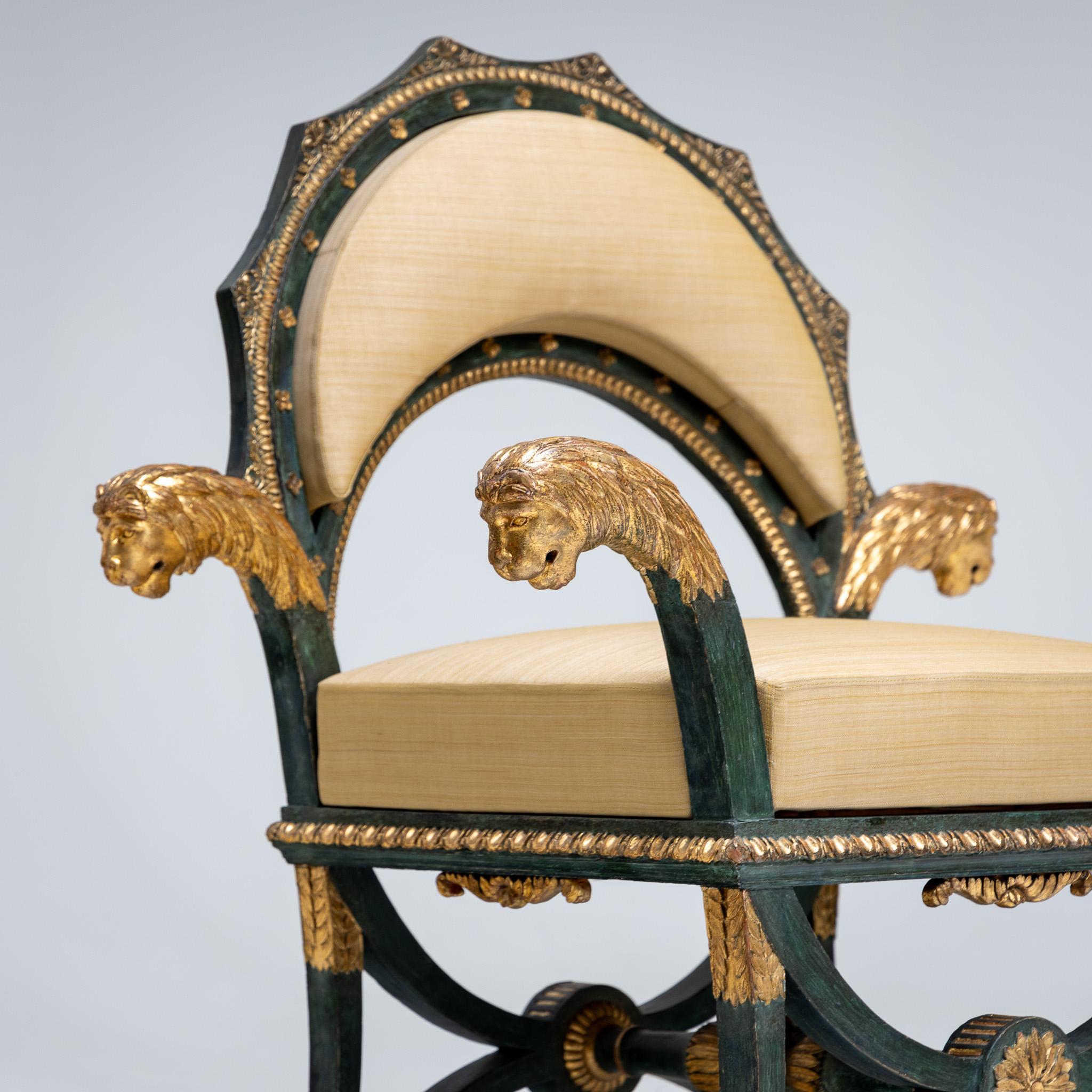 Empire Fauteuils 'd'Officier' with Lion Heads, Budapest, circa 1805/10 In Good Condition For Sale In Greding, DE