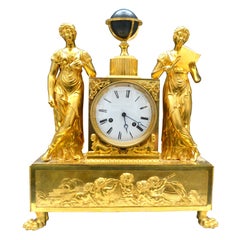 Antique  French Empire Gilt Bronze Allegorical Clock Depicting the Astronomical Sciences