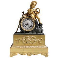 Reloj de chimenea dorado de fuego imperio, hacia 1820