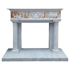 Antique EMPIRE FIREPLACE IN WHITE CARRARA MARBLE WITH BACCHANT SCENES began 20th Century