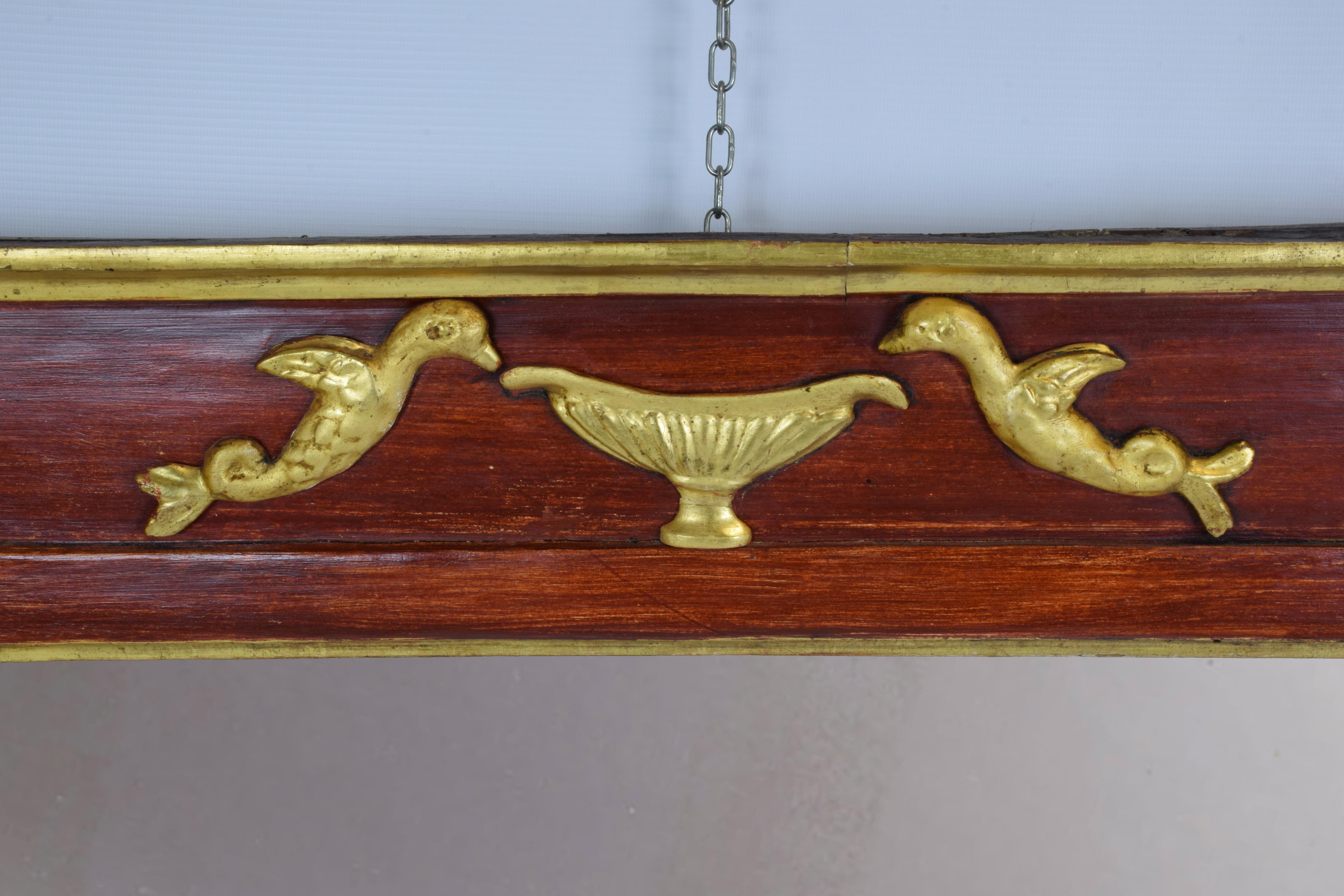 19th Century Empire Fireplace Mirror in Pompeian Red with Golden Decorations For Sale