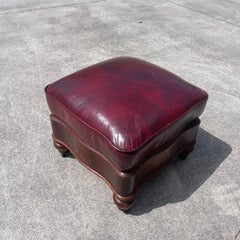 Empire Flame Mahogany Ottoman Footstool Stool on Casters, Leather Upholstered