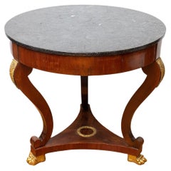 Table d'appoint Empire en bois et marbre fossilisé