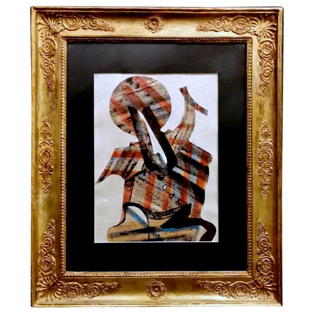 Empire Frame Gold Leaf France with Russian Constructivism Painting For Sale