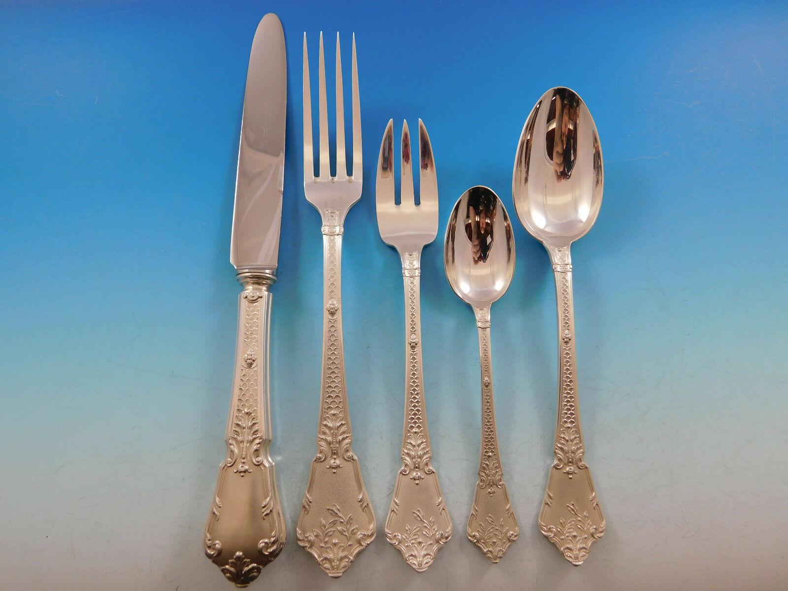 Beautiful French dinner size sterling silver empire flatware set by 