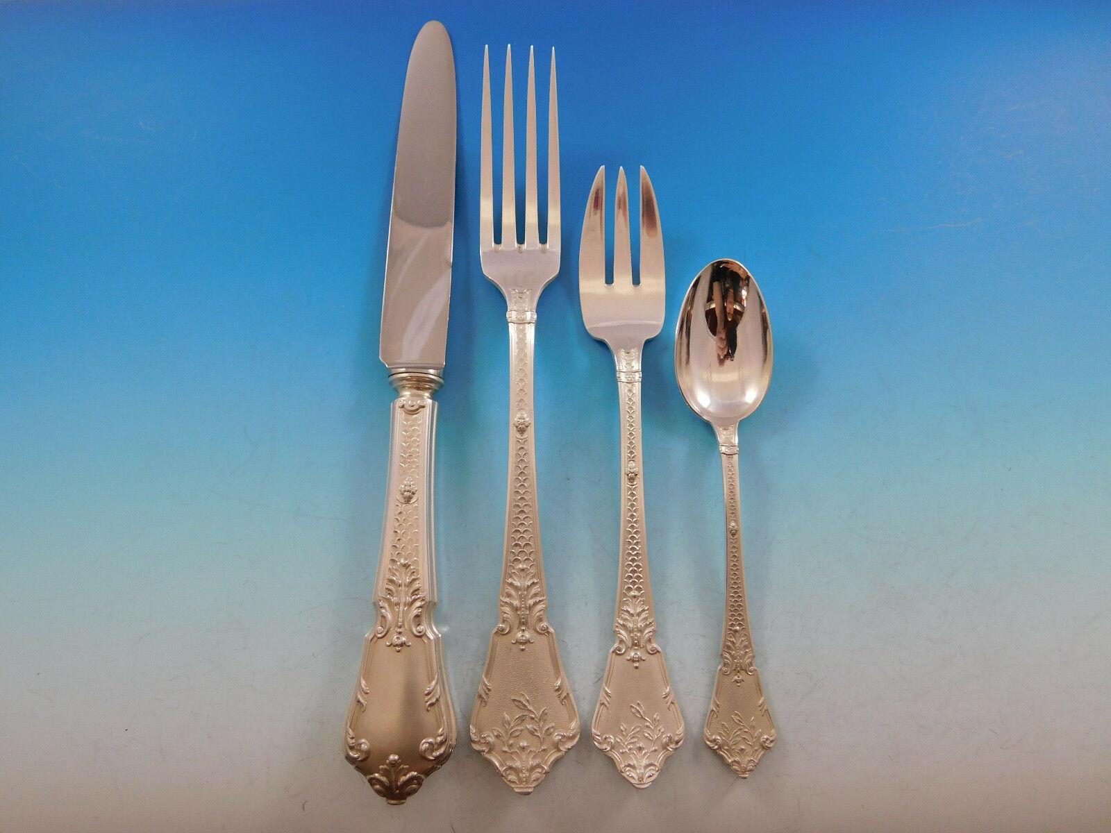 Empire France Frosted Finish Sterling Silver Flatware Set Service 66 Pcs Dinner In Excellent Condition In Big Bend, WI