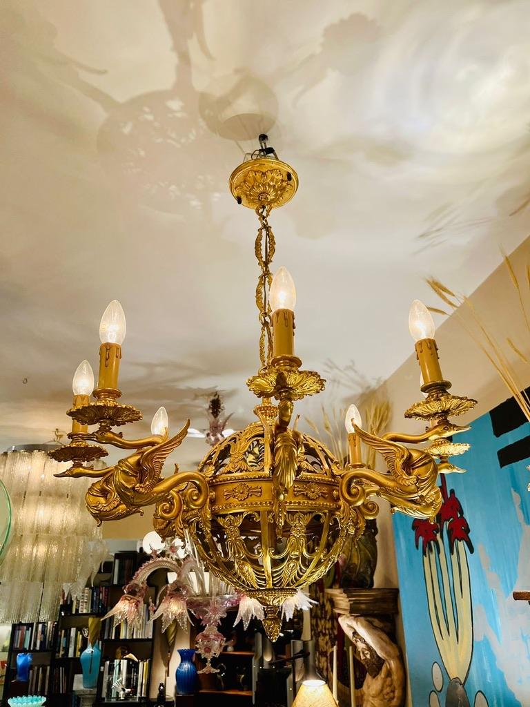 Other Empire french bronze chandelier in gold-plated with 'Quimeras