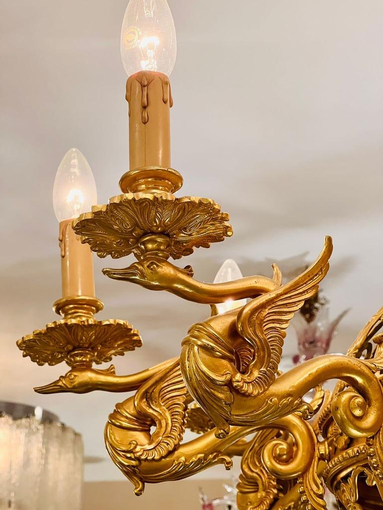 Empire french bronze chandelier in gold-plated with 'Quimeras