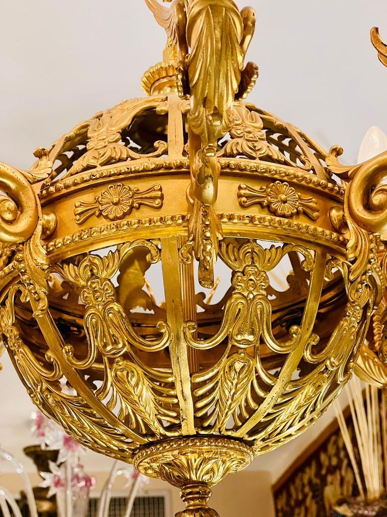 Französischer Empire-Kronleuchter aus Bronze, vergoldet mit 