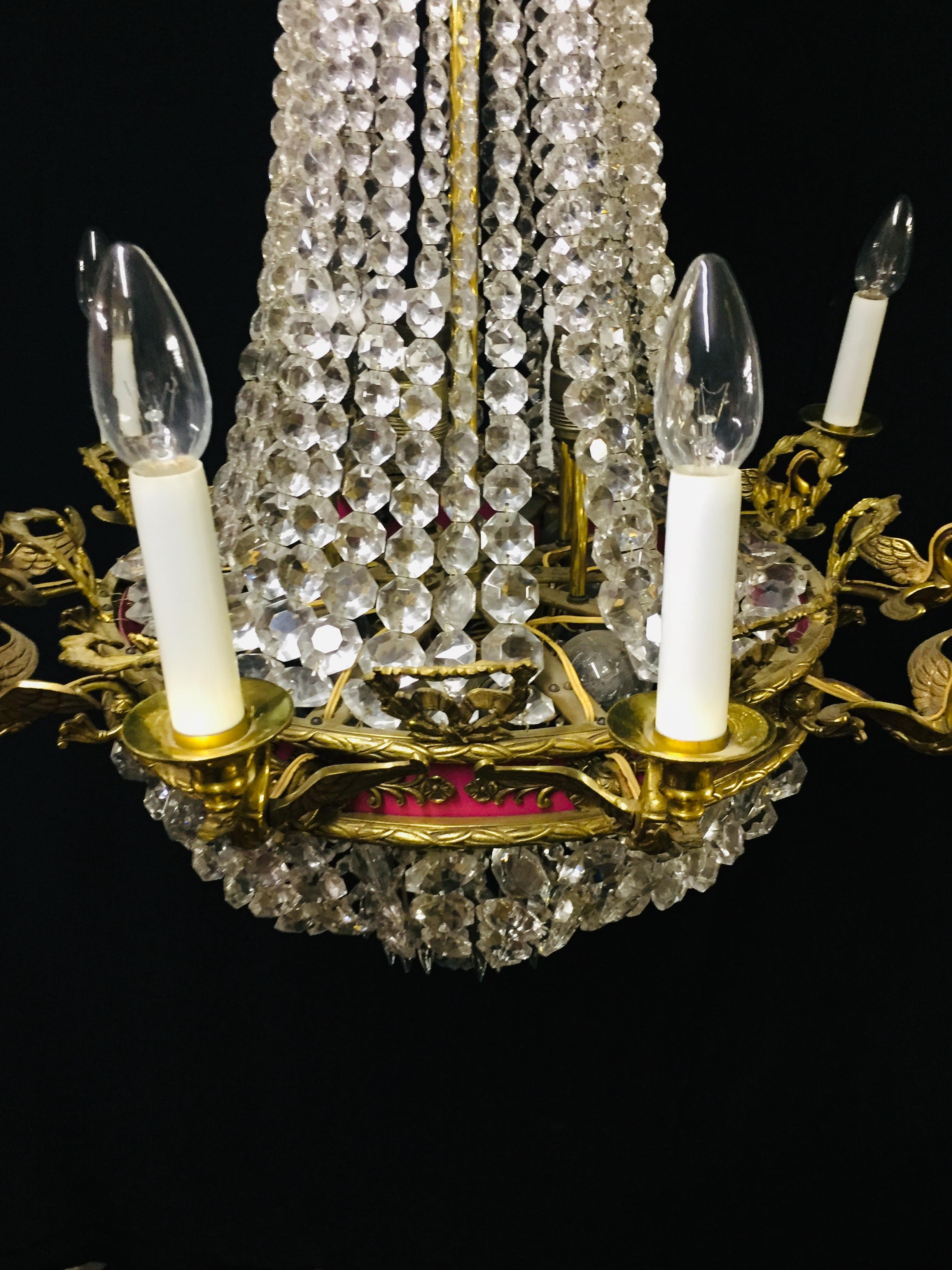 Gilt Empire French Chandelier with 10 Swans Arms