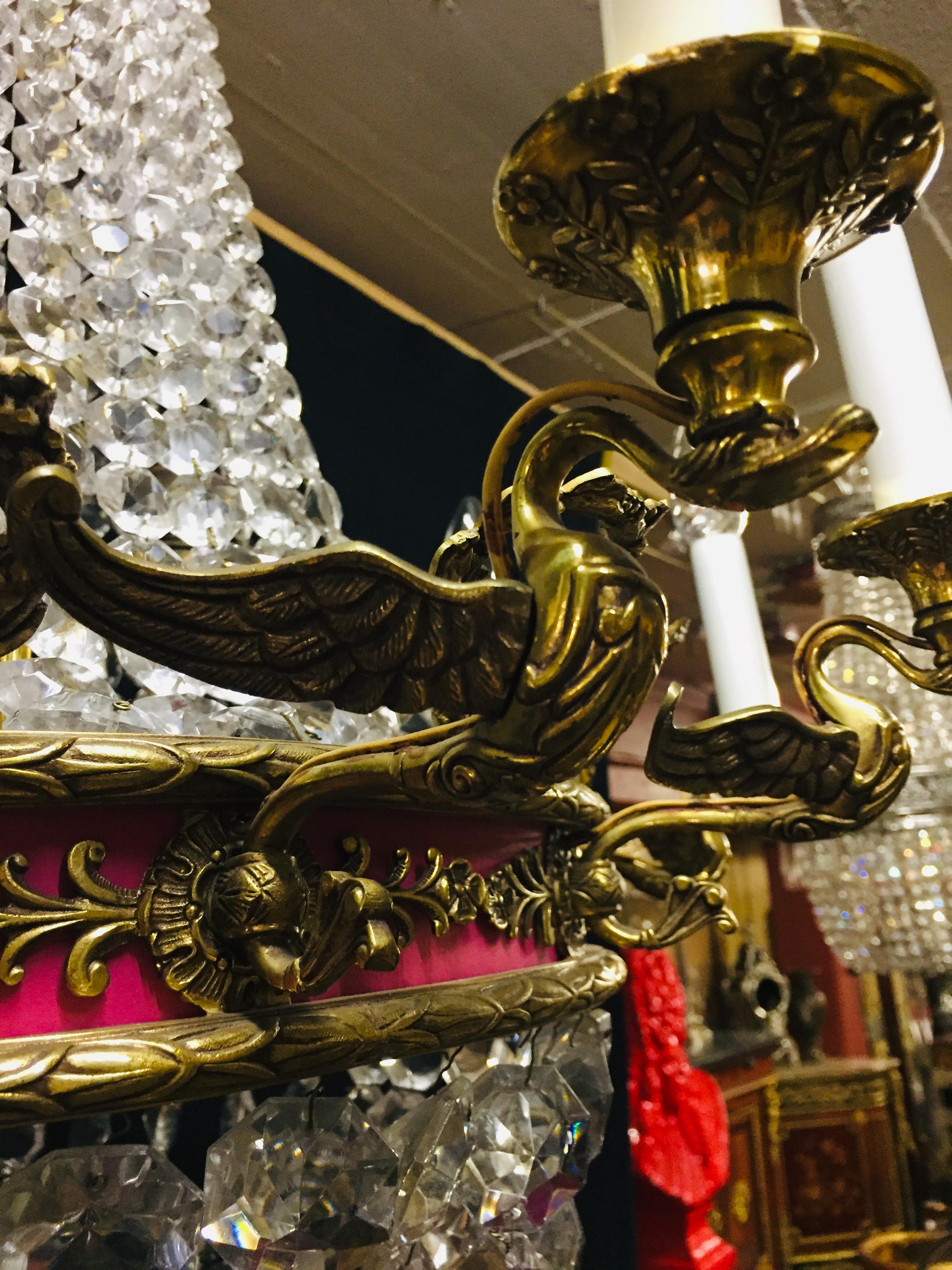 19th Century Empire French Chandelier with 10 Swans Arms