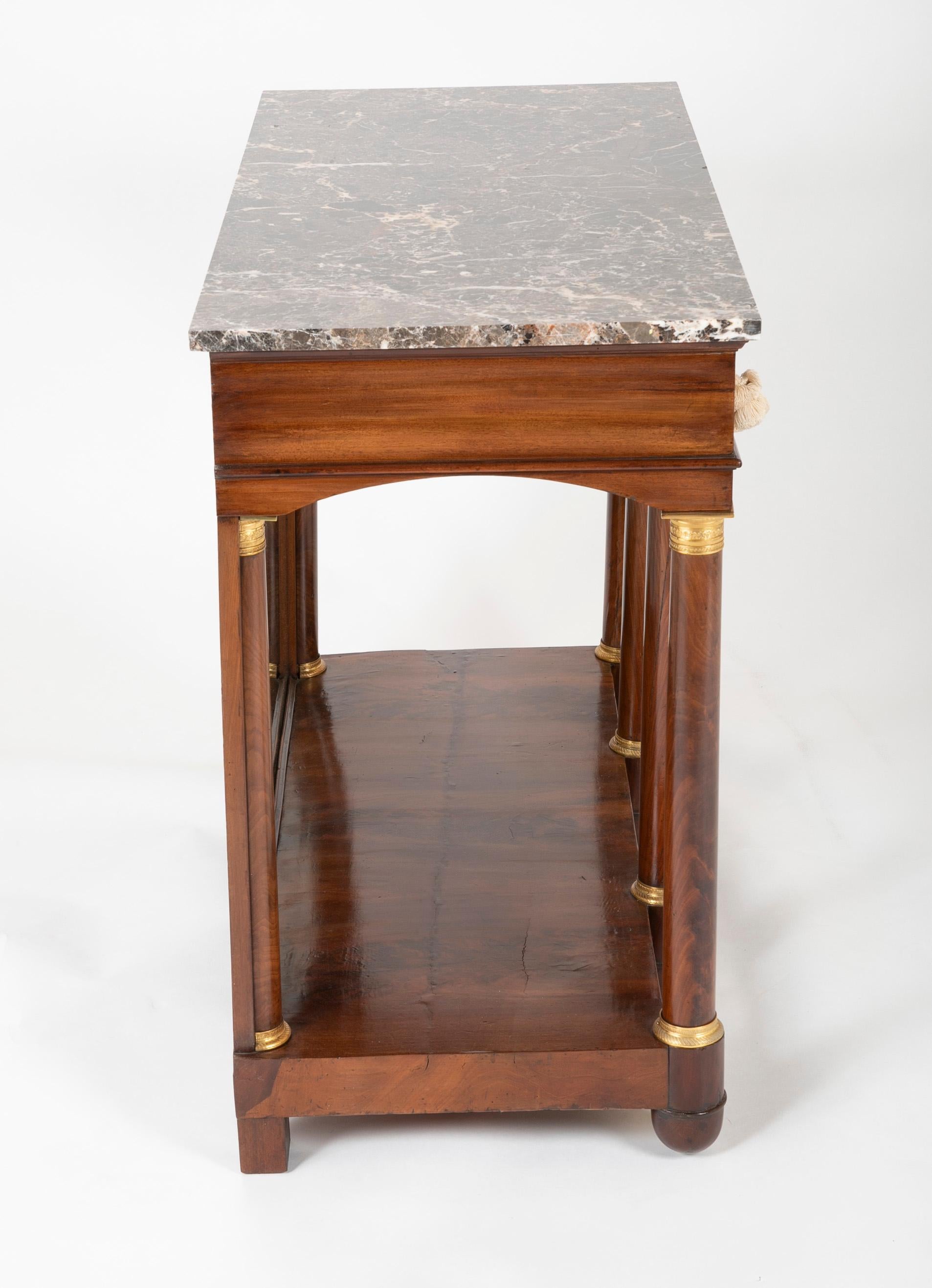 Empire French Gilt Metal Mahogany Mirror Back Table with Marble Top 8