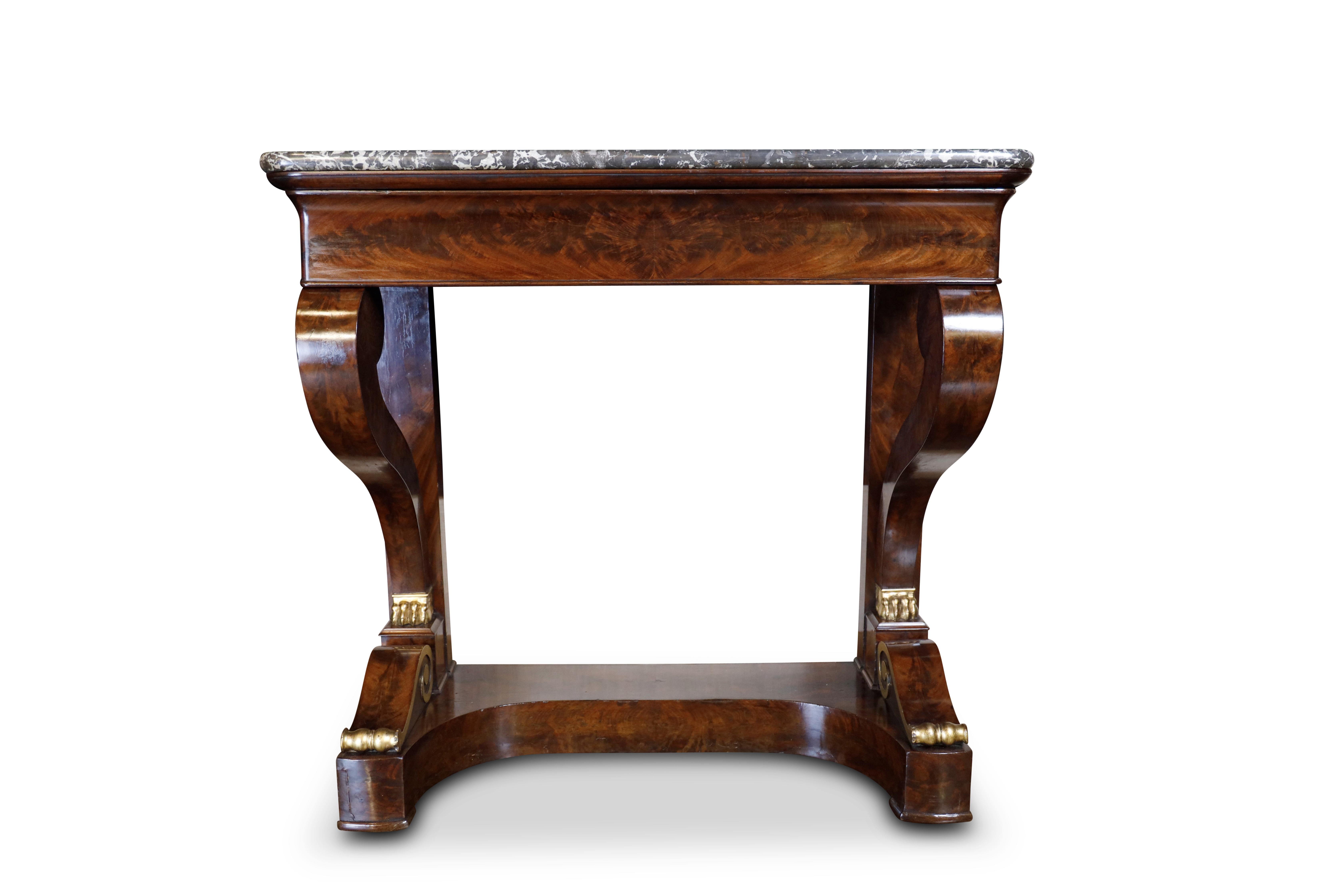Gilt Empire French Mahogany Console Table For Sale