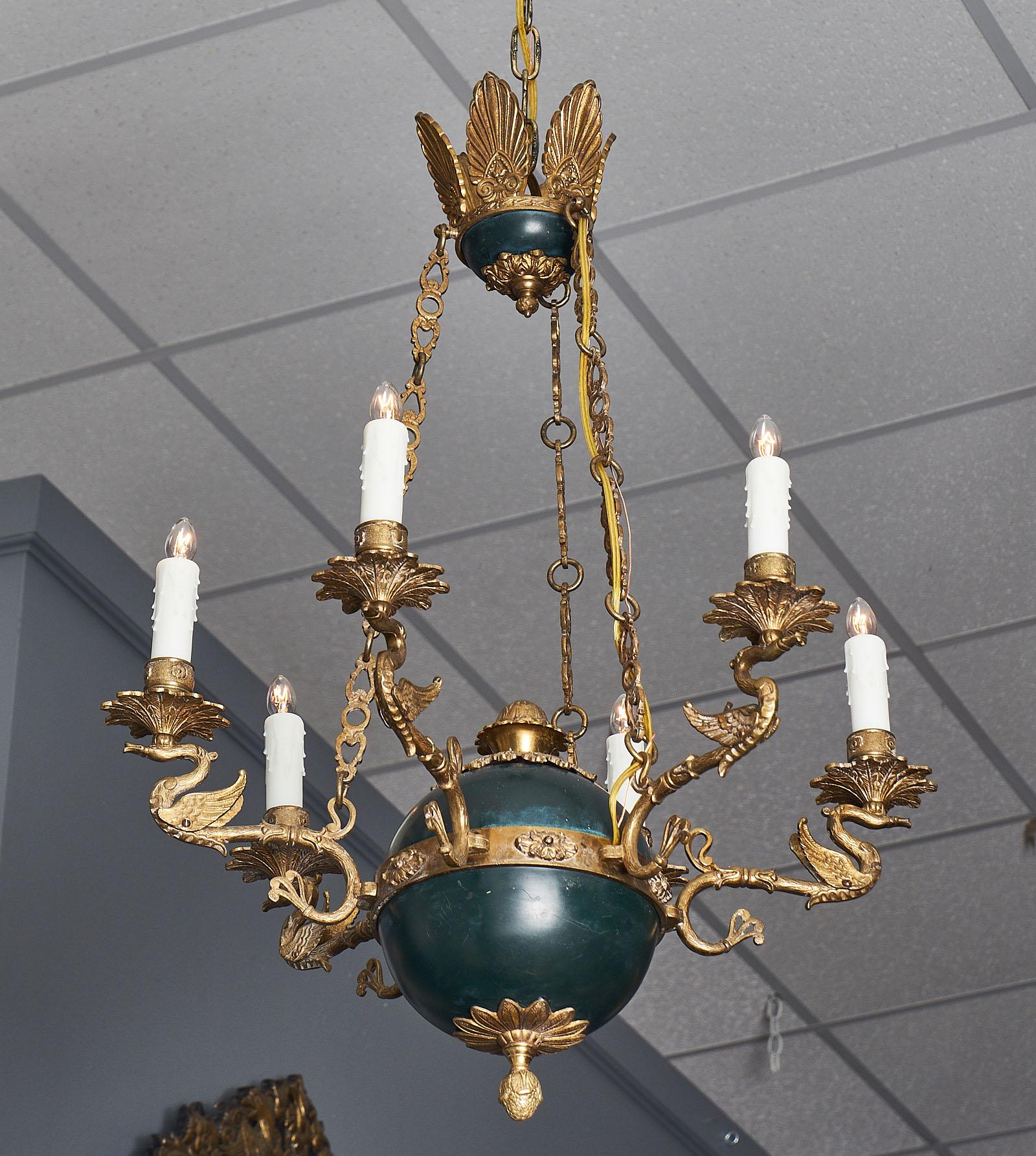 Empire French Swan Chandelier In Good Condition In Austin, TX