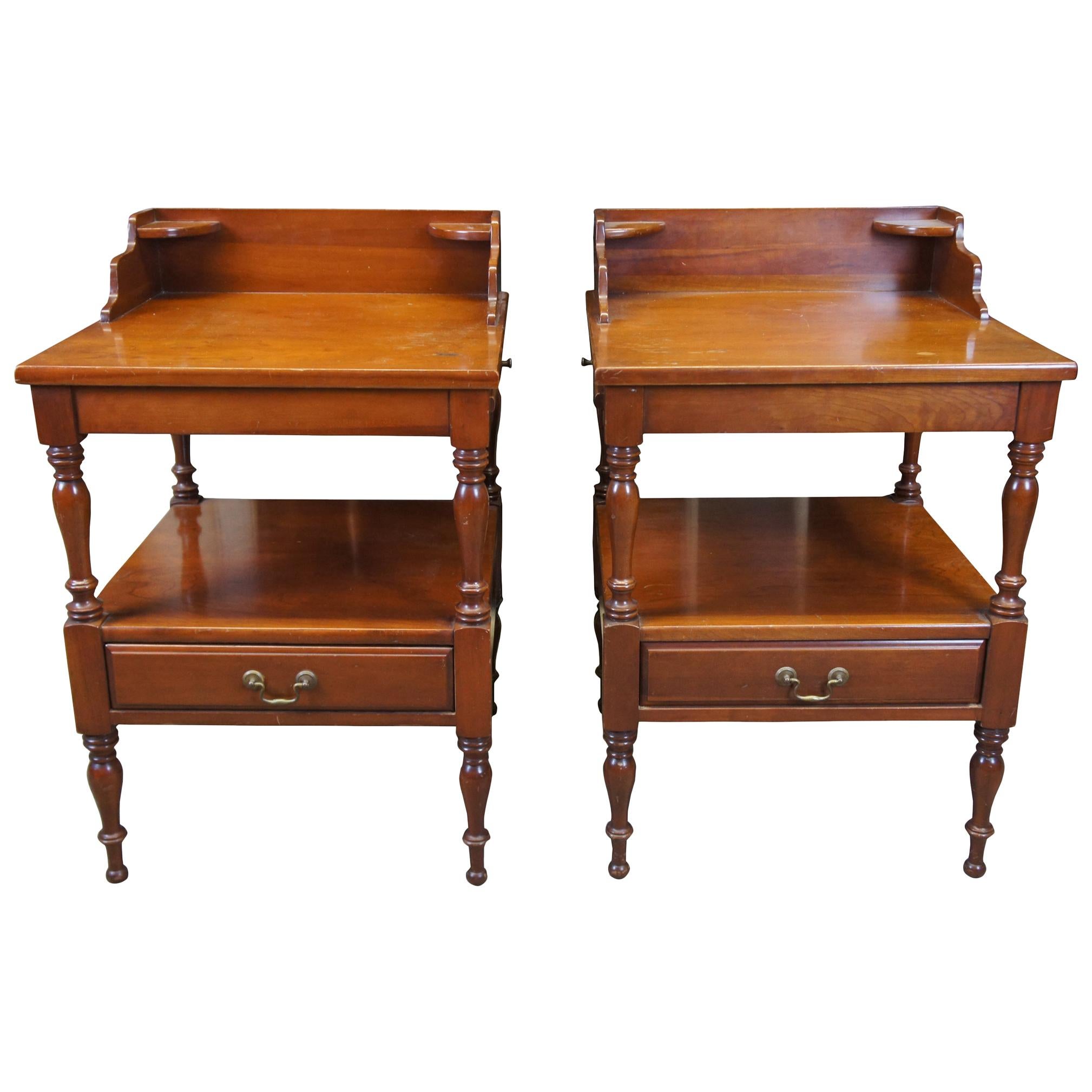 Empire Furniture Co Midcentury Colonial Style Cherry End Side Nightstand Tables