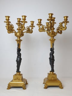 Empire Gilded and Patinated Bronze Candelabra 19th Century