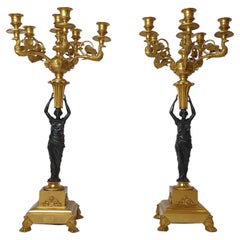 Empire Gilded and Patinated Bronze Candelabra 19th Century