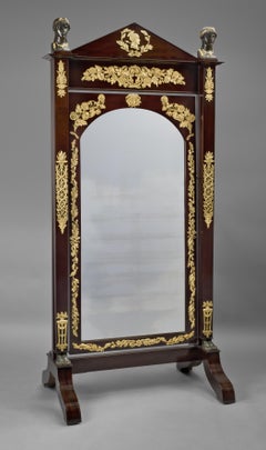 Empire Gilt and Patinated Bronze Mounted Mahogany Cheval Mirror, circa 1820
