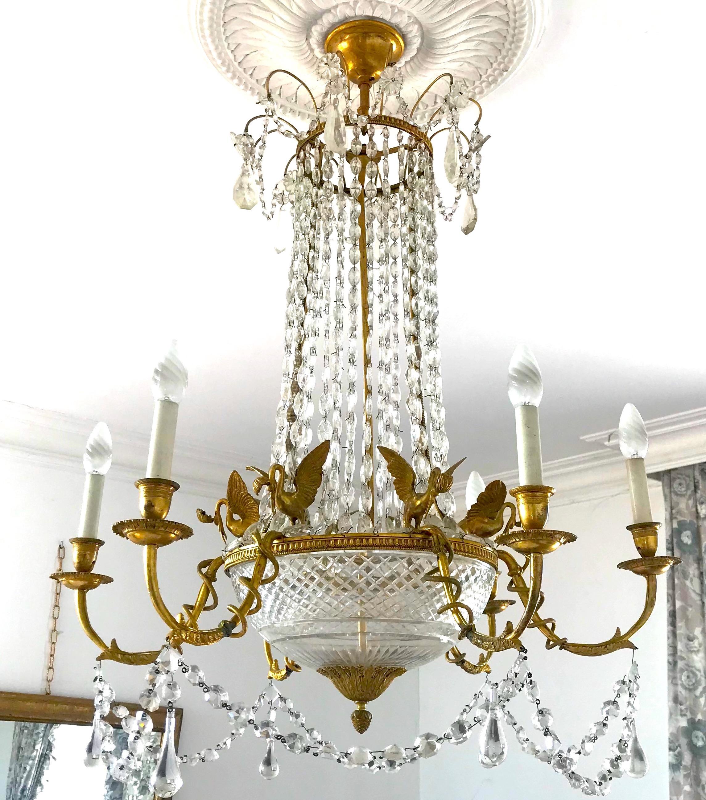 European Empire Gilt Bronze and Cut Crystal Chandelier, circa 1815 For Sale