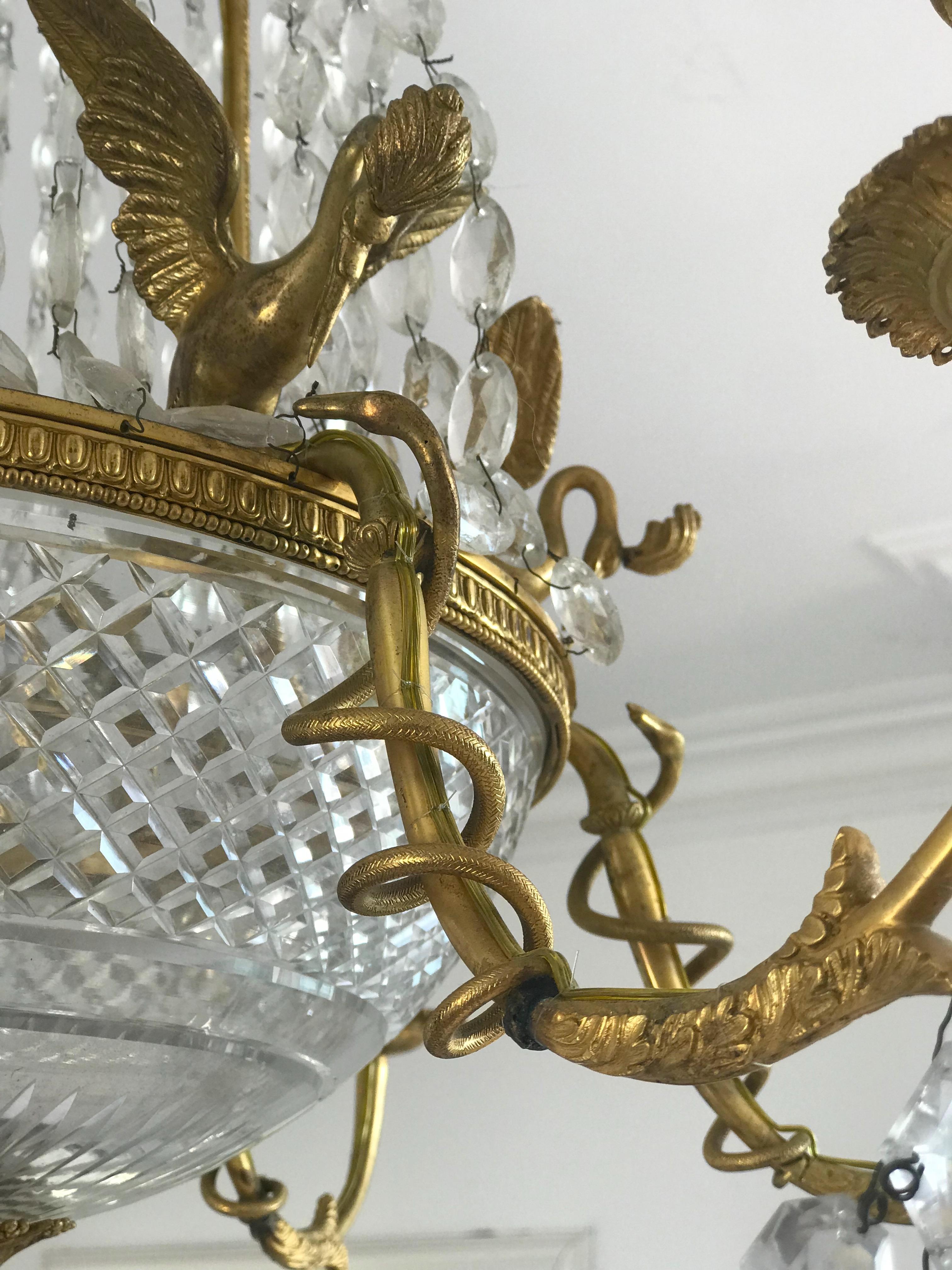 Araña imperio de bronce dorado y cristal tallado, hacia 1815 en venta 1